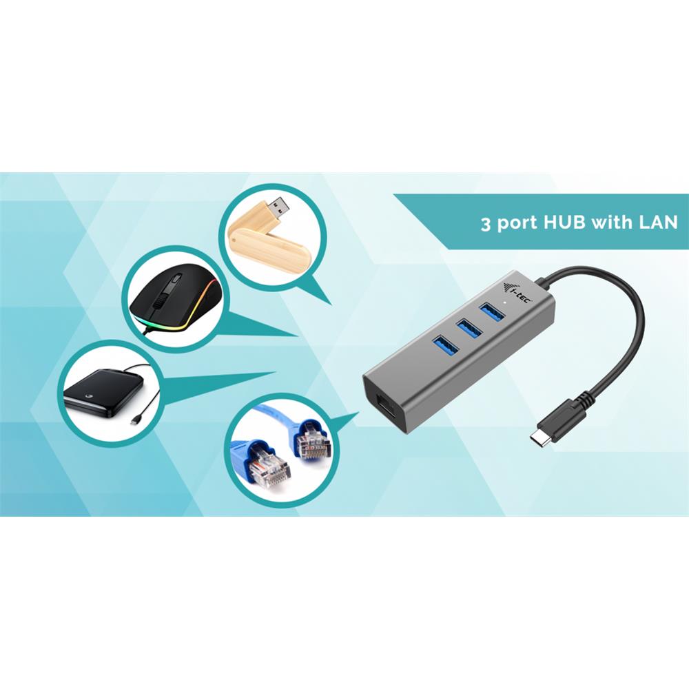 i-tec USB-C Metal HUB 3 Port + Gigabit Ethernet Adapter