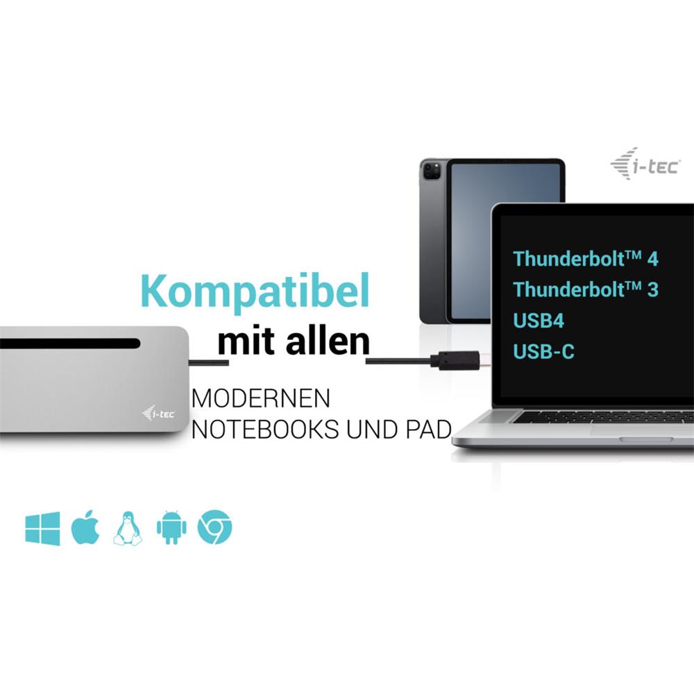 i-tec USB-C Metal Ergonomic 3x 4K Display Docking Station mit Power Delivery 100 W