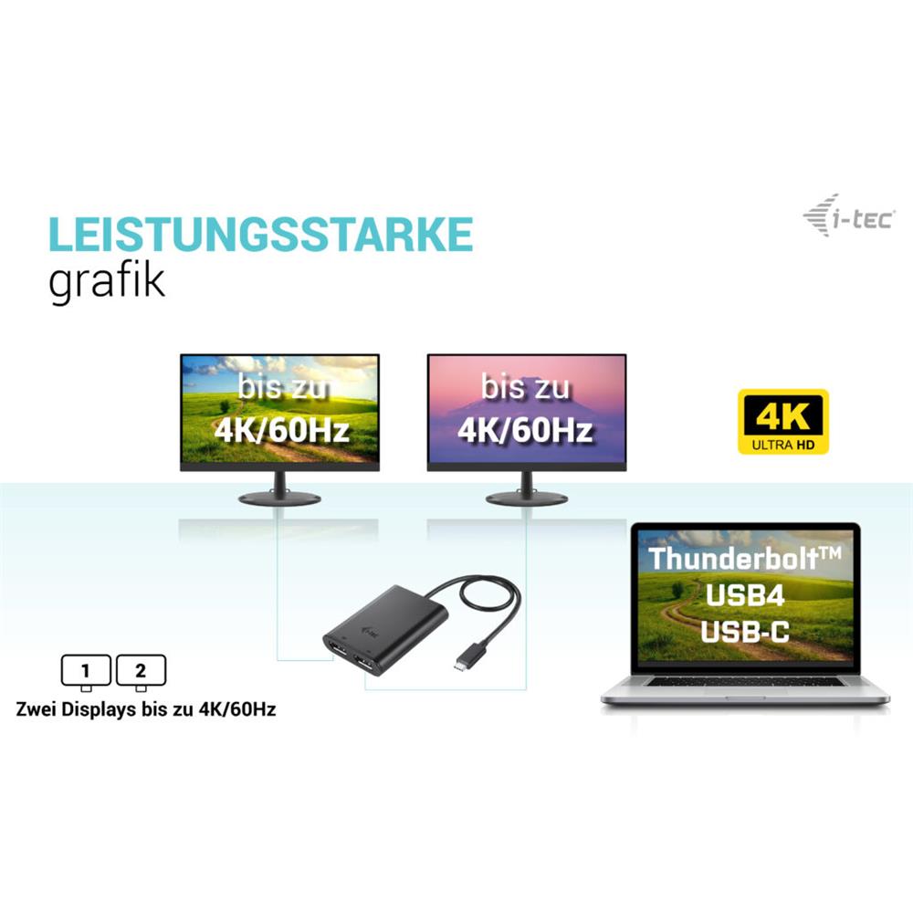 i-tec USB-C Dual 4K/60Hz (single 8K/30Hz) DP Video Adapter