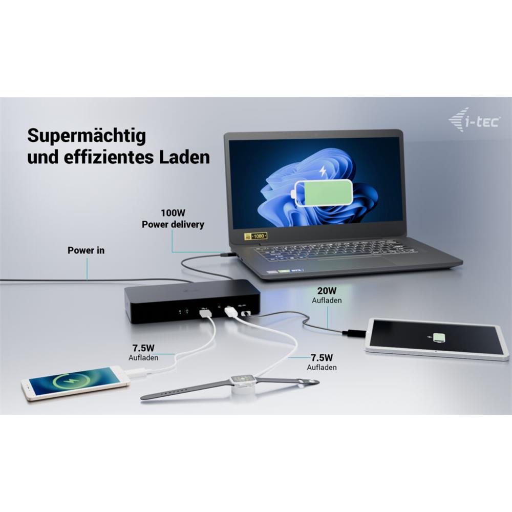 i-tec Universal Intelligent Dual Display Docking Station mit Power Delivery 100 W