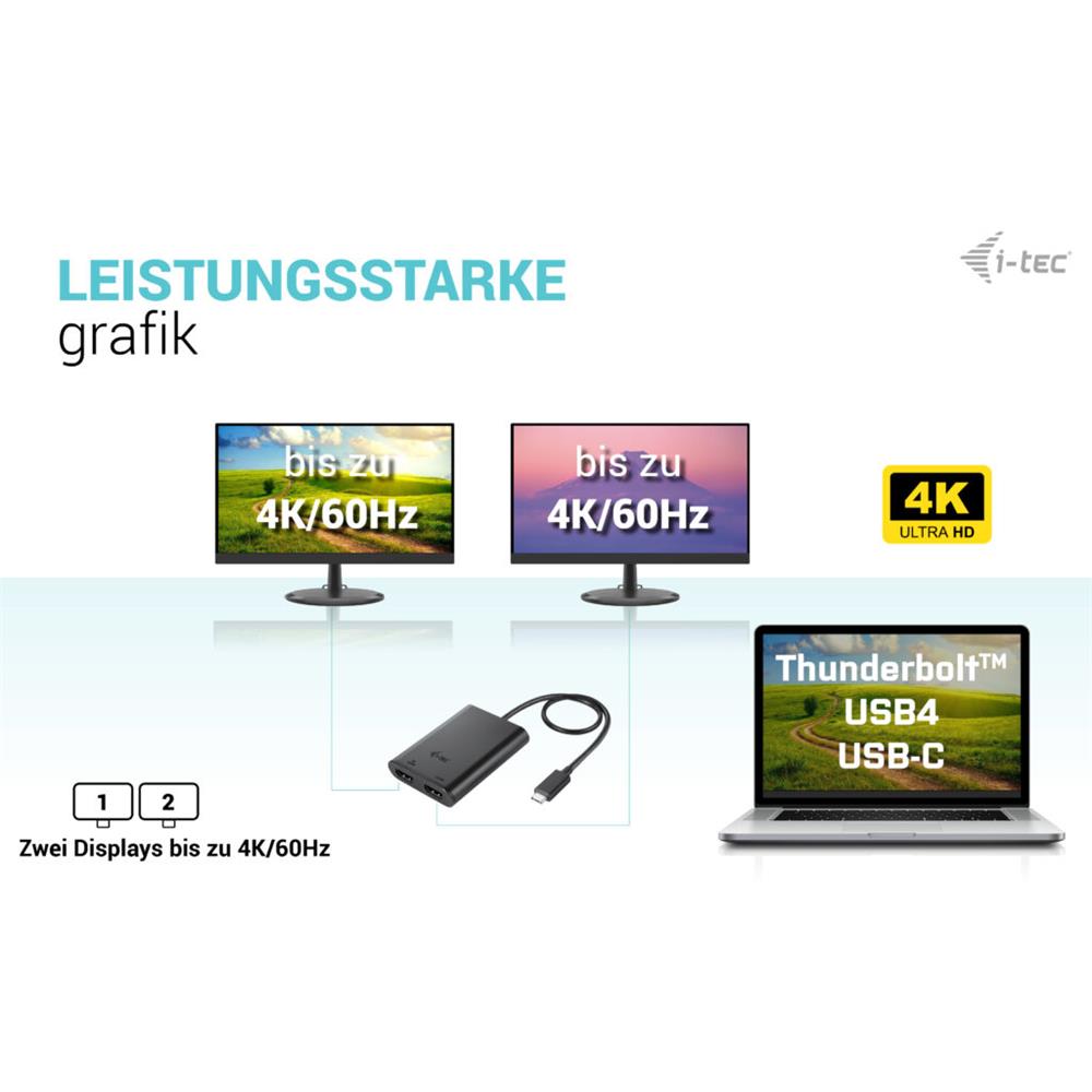 i-tec USB-C Dual 4K/60Hz (single 8K/30Hz) HDMI Video Adapter