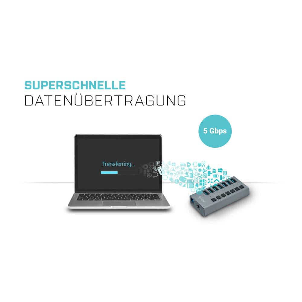 i-tec USB 3.0 Charging HUB 7-Port mit Netzadapter 36 W 7x USB 3.0 Ladeport für Notebook