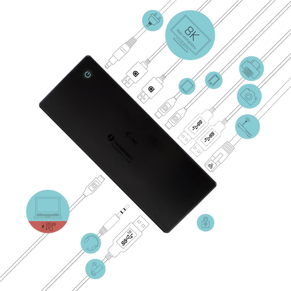 i-tec Thunderbolt3 / USB-C Dual DisplayPort 4K Docking Station + Power Delivery 85W