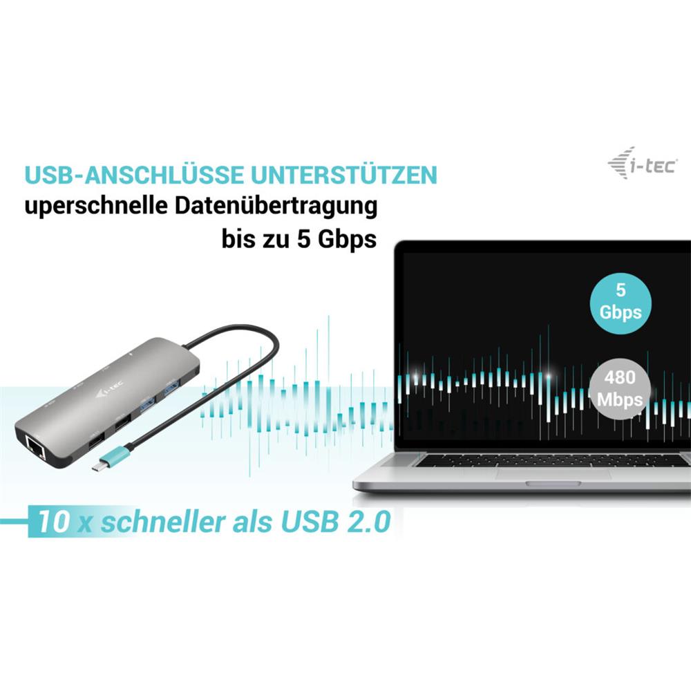 i-tec USB-C Metal Nano 2x Display Docking Station with PD 100 W + Charger 100W