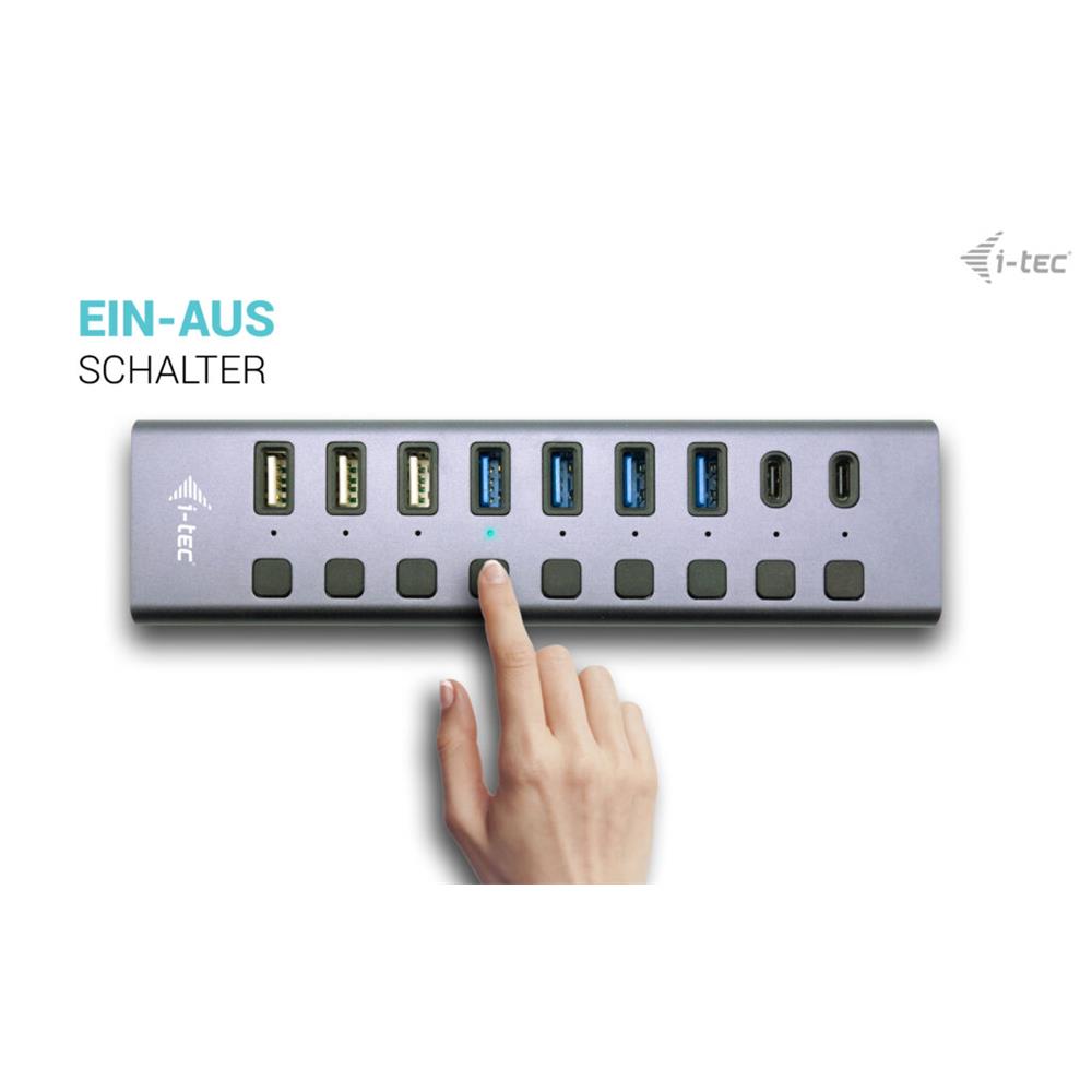 i-tec USB-A/USB-C Charging HUB 9port mit LAN + Power Adapter 60 W