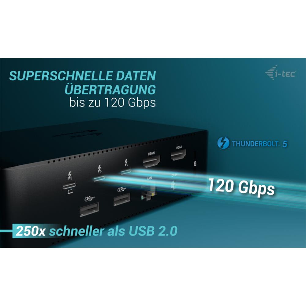 i-tec Thunderbolt5 Quattro Display Docking Station, 5x USB, 2.5 GLAN + Power Delivery 140W