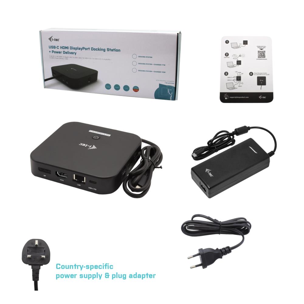 i-tec USB-C HDMI DP Docking Station mit Power Delivery 100 W + i-tec Universal Ladegerät 112 W