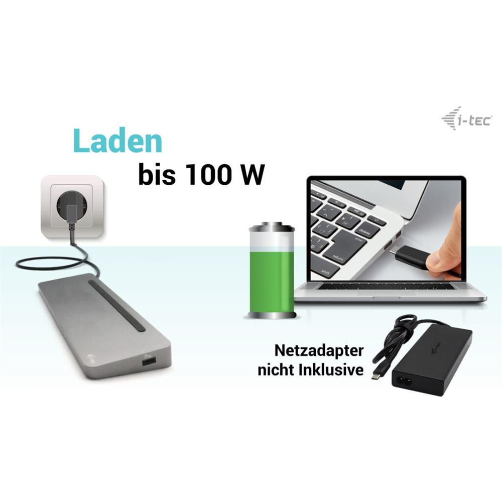 i-tec USB-C Metal Ergonomic 3x 4K Display Docking Station mit Power Delivery 100 W
