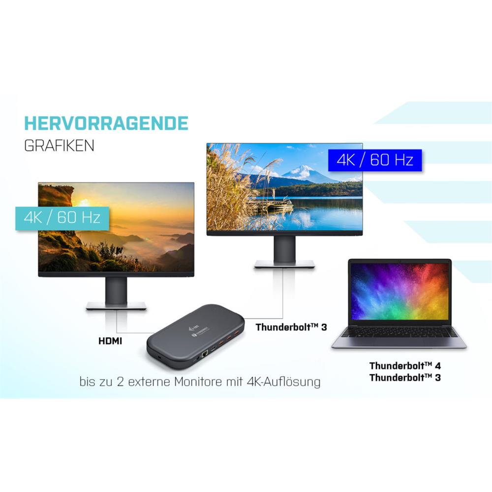 i-tec Thunderbolt 3/USB-C Dual 4K Docking Station + USB-C zu DP Kabel 1,5 m + Power Delivery 60W