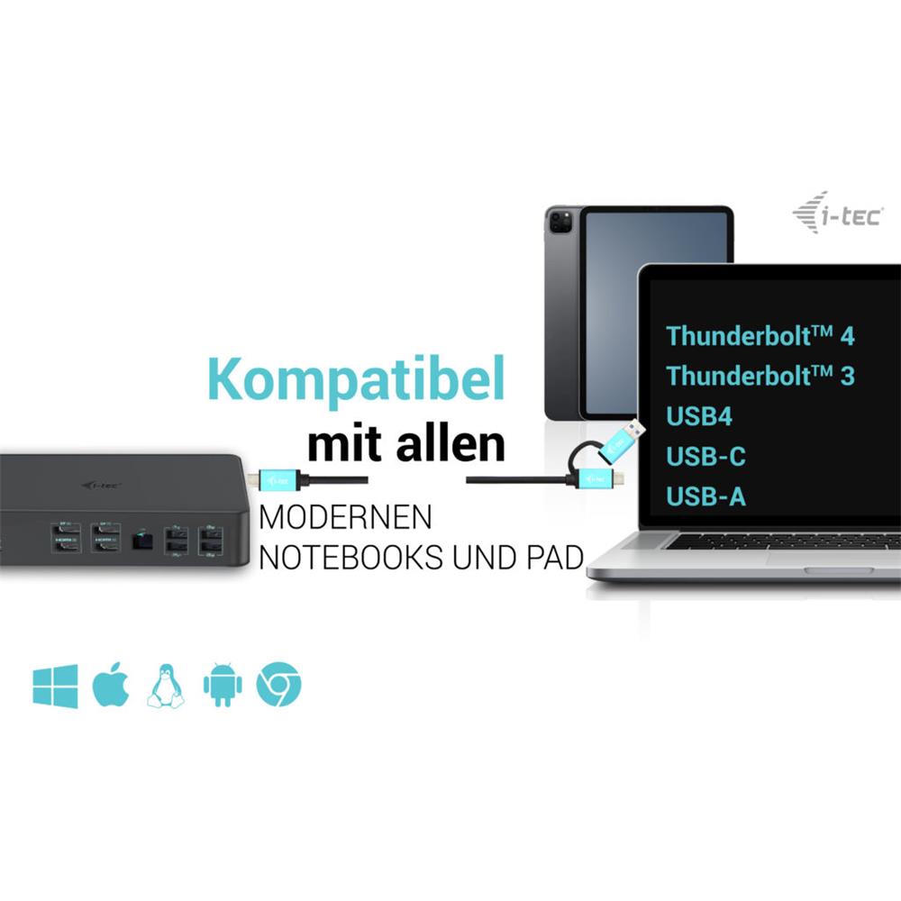 i-tec USB 3.0 / USB-C / Thunderbolt 3 Professional Dual 4K Display Docking Station Gen2 + PD 100W