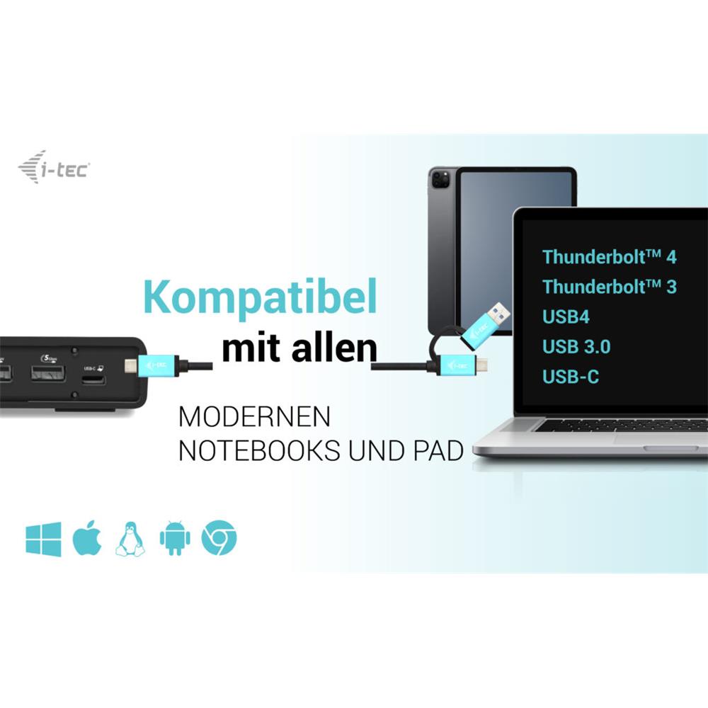 i-tec USB 3.0 / USB-C / Thunderbolt 3 Dual Display Docking Station Gen2 + Power Delivery 100W