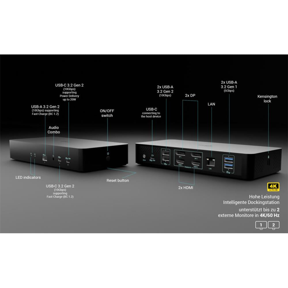 i-tec Universal Intelligent Dual Display Docking Station mit Power Delivery 100 W