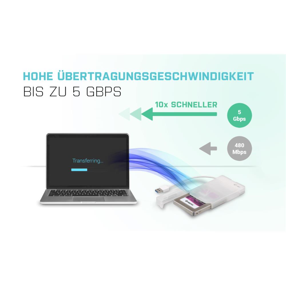 i-tec MySafe USB 3.0 Easy externes 2,5" Festplattengehäuse für SATA I/II/III HDD SSD Weiß