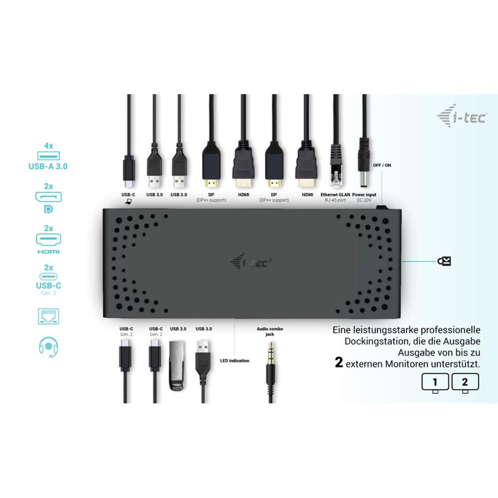i-tec USB 3.0 / USB-C / Thunderbolt 3 Dual Display Docking Station Gen2 + Power Delivery 100W