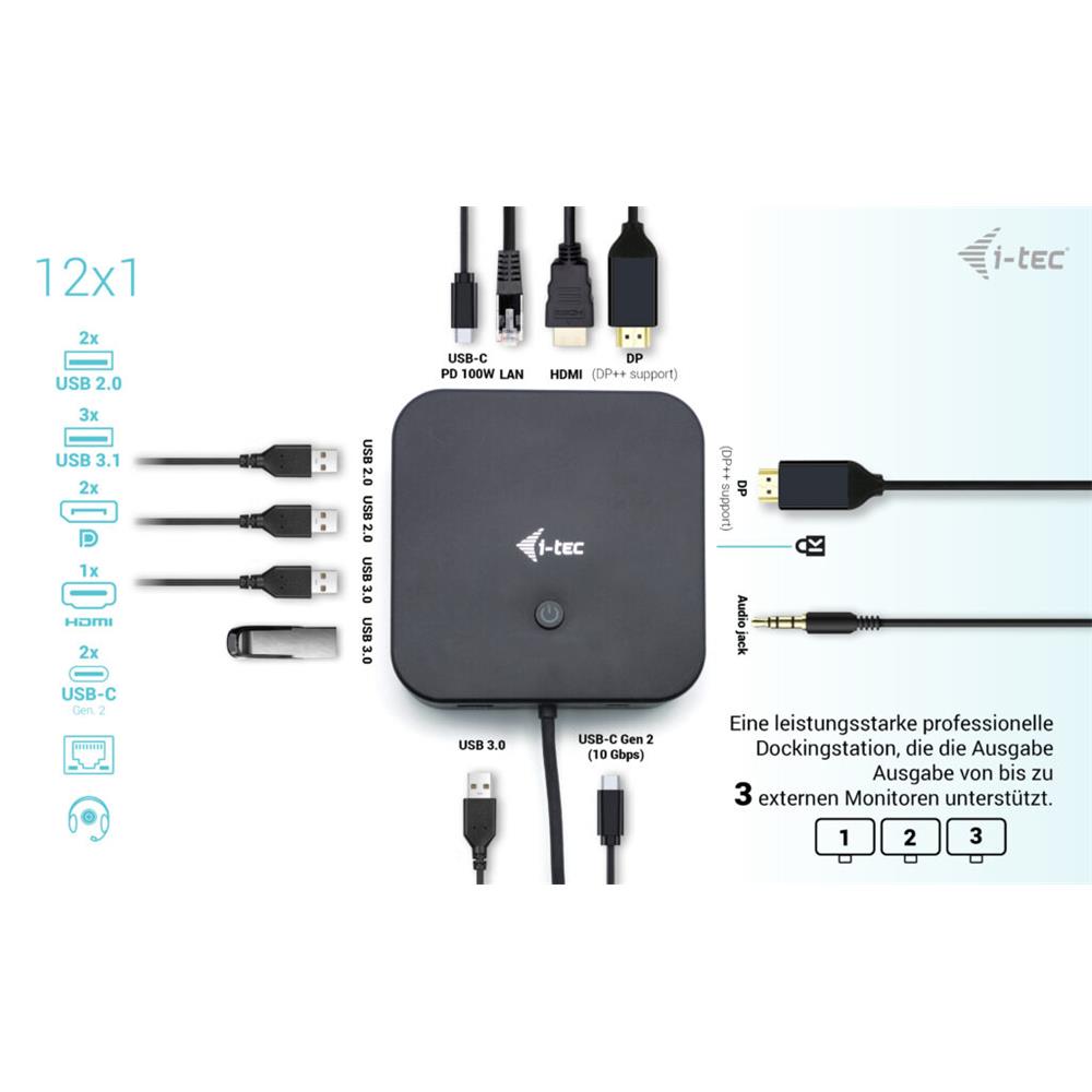 i-tec USB-C HDMI Dual DP Docking Station mit Power Delivery 100 W mit Netzteil 100 W