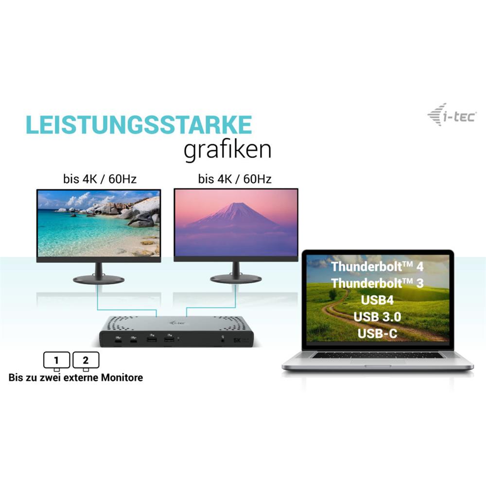 i-tec USB 3.0 / USB-C / Thunderbolt 3 Dual Display Docking Station Gen2 + Power Delivery 100W