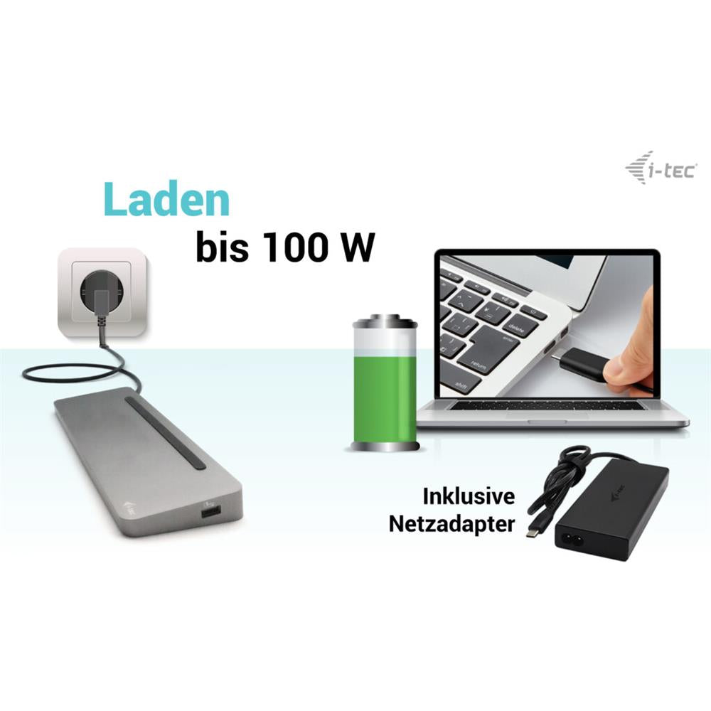 i-tec USB-C Metal Ergonomic 4K 3x Display Docking Station mit PD 100W + Universal Charger 100W