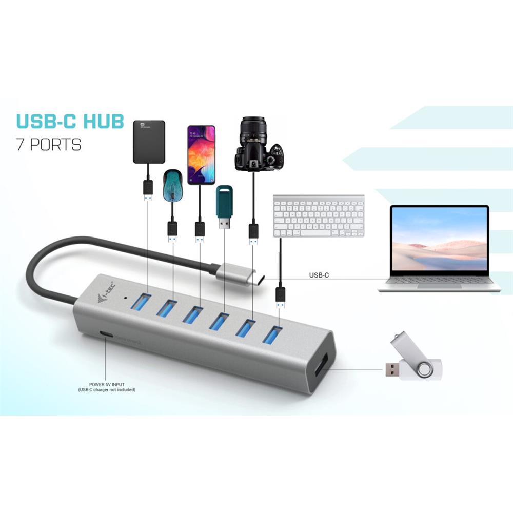 i-tec USB-C Ladegerät Metall HUB 7 Port für bis zu 7 Geräte