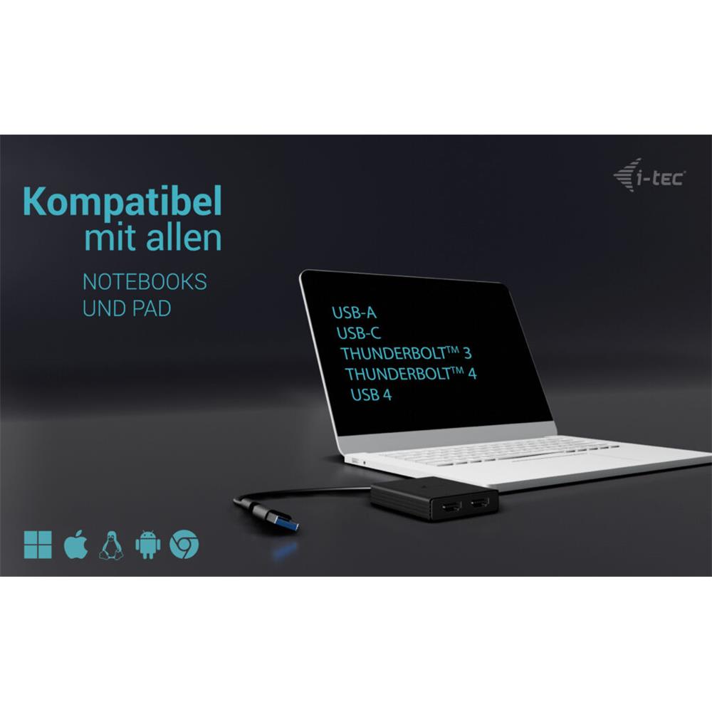 i-tec USB-A/USB-C Dual 4K/60 Hz HDMI Video Adapter