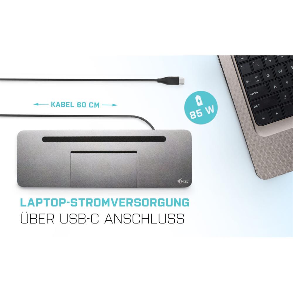 i-tec USB-C Metal Ergonomic 4K 3x Display Docking Station with Power Delivery 85 W + i-tec Universal Charger 100 W