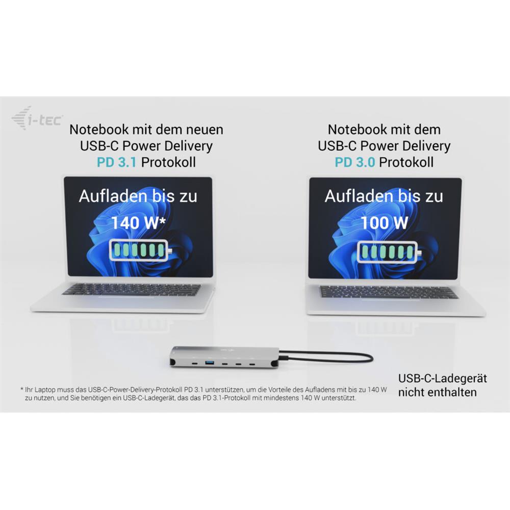 i-tec USB-C Metal Nano Dock – 3x Display (2x HDMI, 1x USB-C Video) mit Power Delivery 140 W