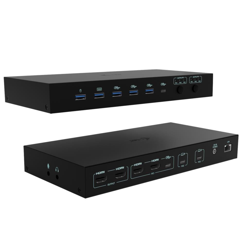 i-tec USB-C KVM Dock PRO – Dockingstation für 3 Hosts, Dual 4K Video, 2x Power Delivery bis 92 W