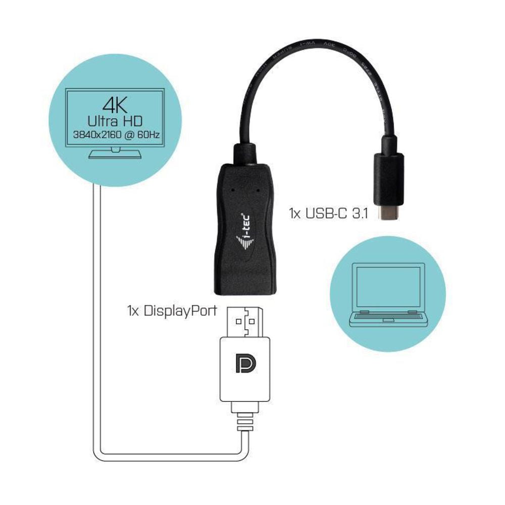 i-tec USB-C auf Display Port Adapter 4K/60 Hz kompatibel mit Thunderbolt 3