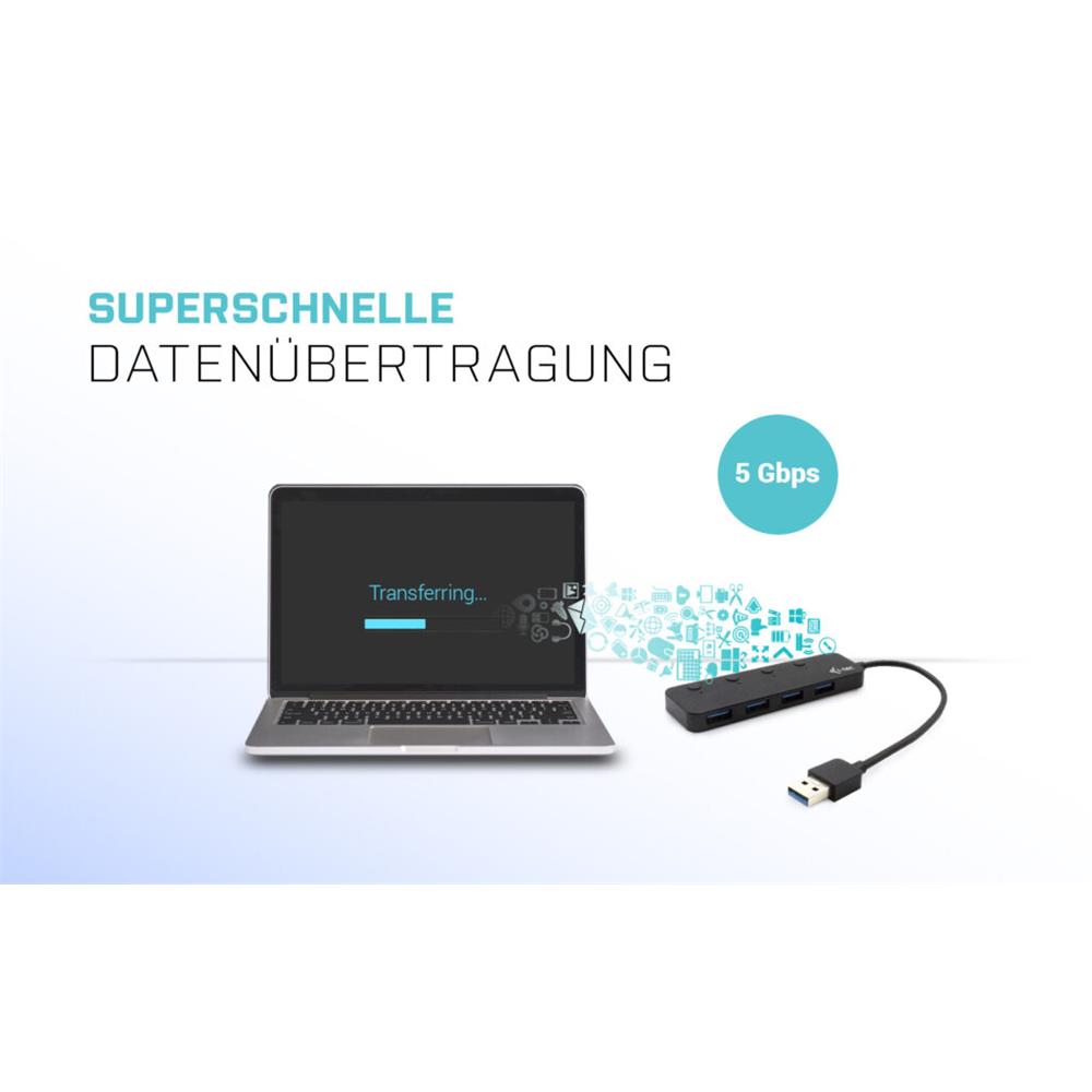 i-tec USB 3.0 Metal HUB 4 Port mit individual On/Off Switches Notebook USB-Hub