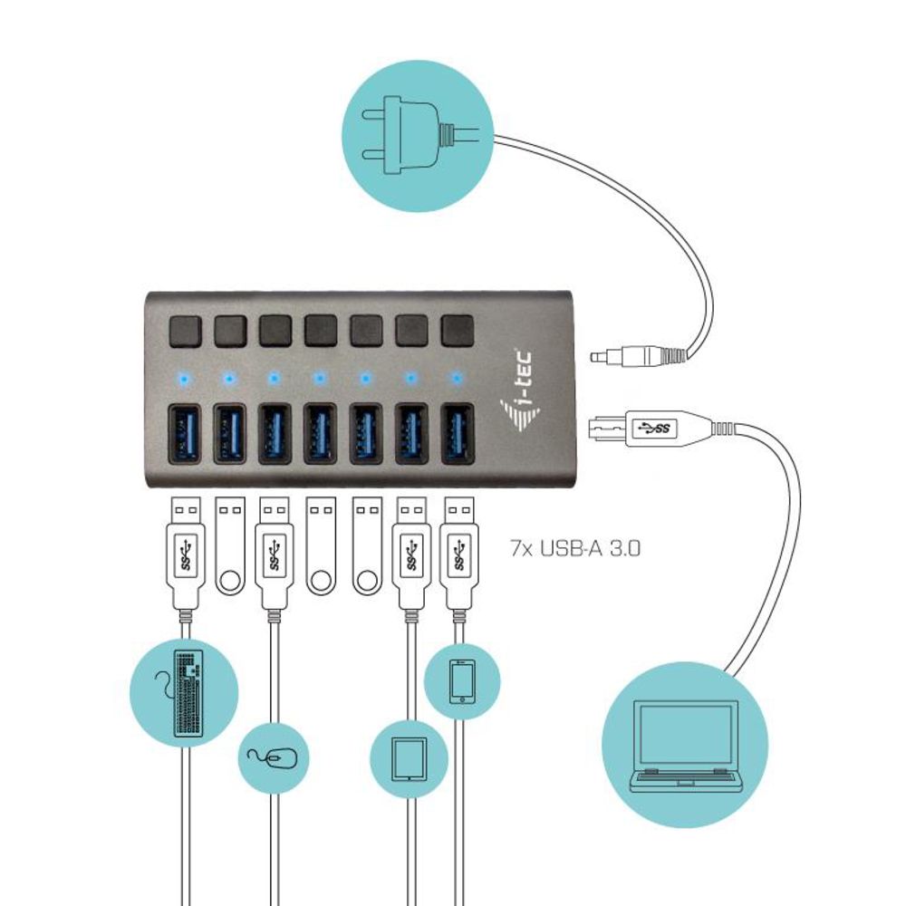 i-tec USB 3.0 Charging HUB 7-Port mit Netzadapter 36 W 7x USB 3.0 Ladeport für Notebook