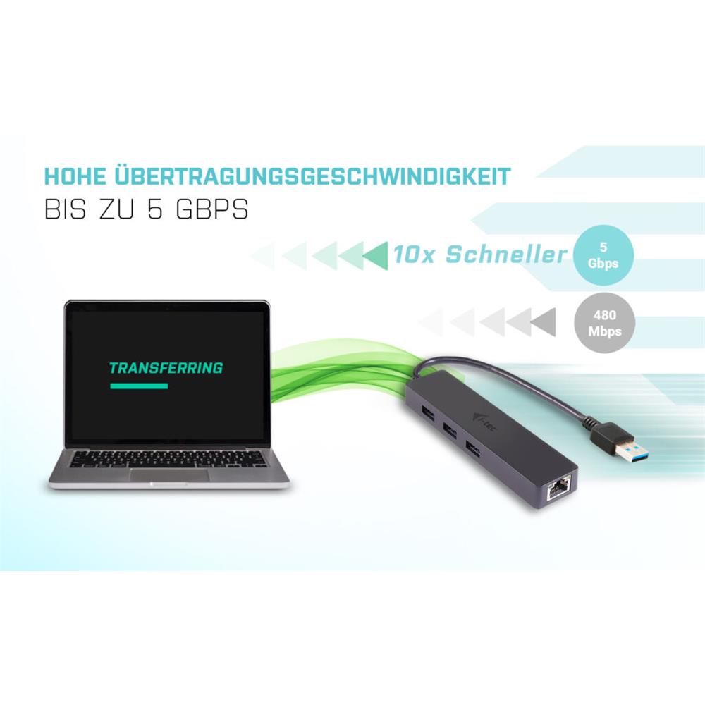 i-tec USB 3.0 Slim HUB 3 Port + Gigabit Ethernet Adapter USB 3.0 auf RJ-45