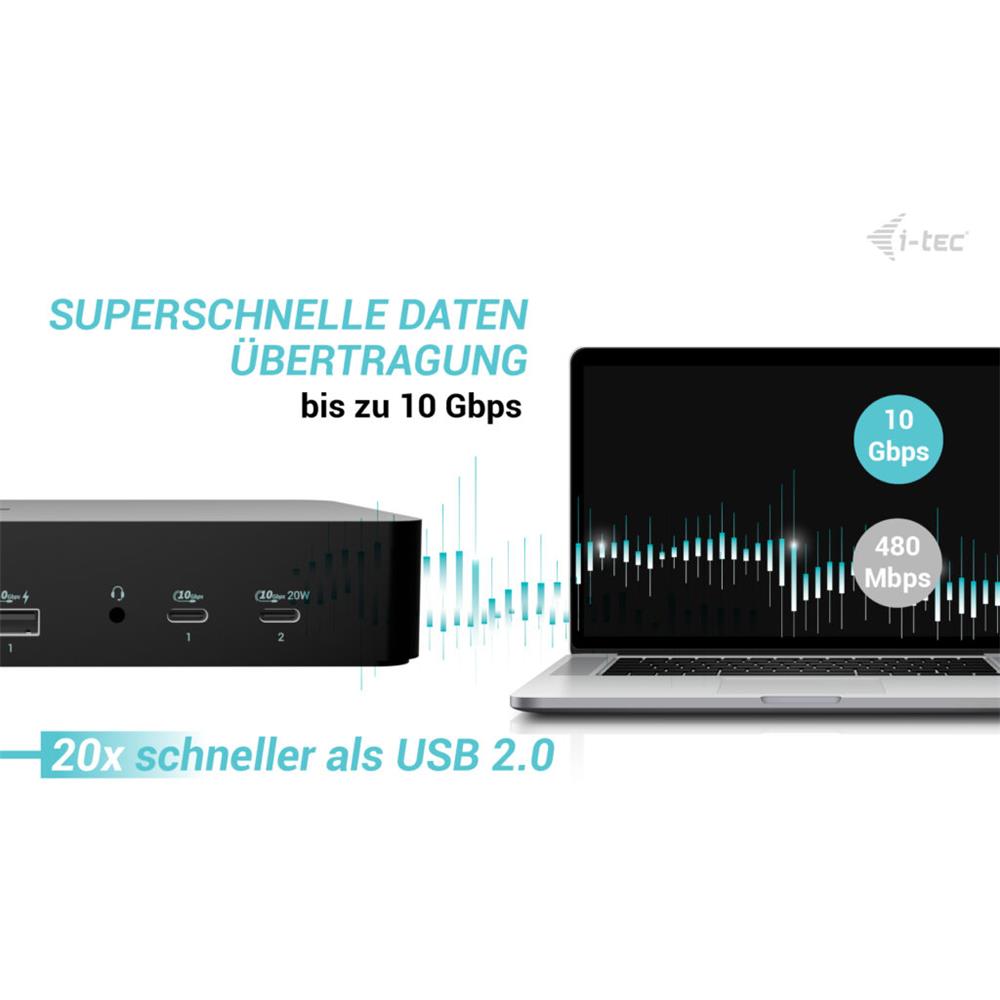 i-tec Universal Intelligent Dual Display Docking Station mit Power Delivery 100 W