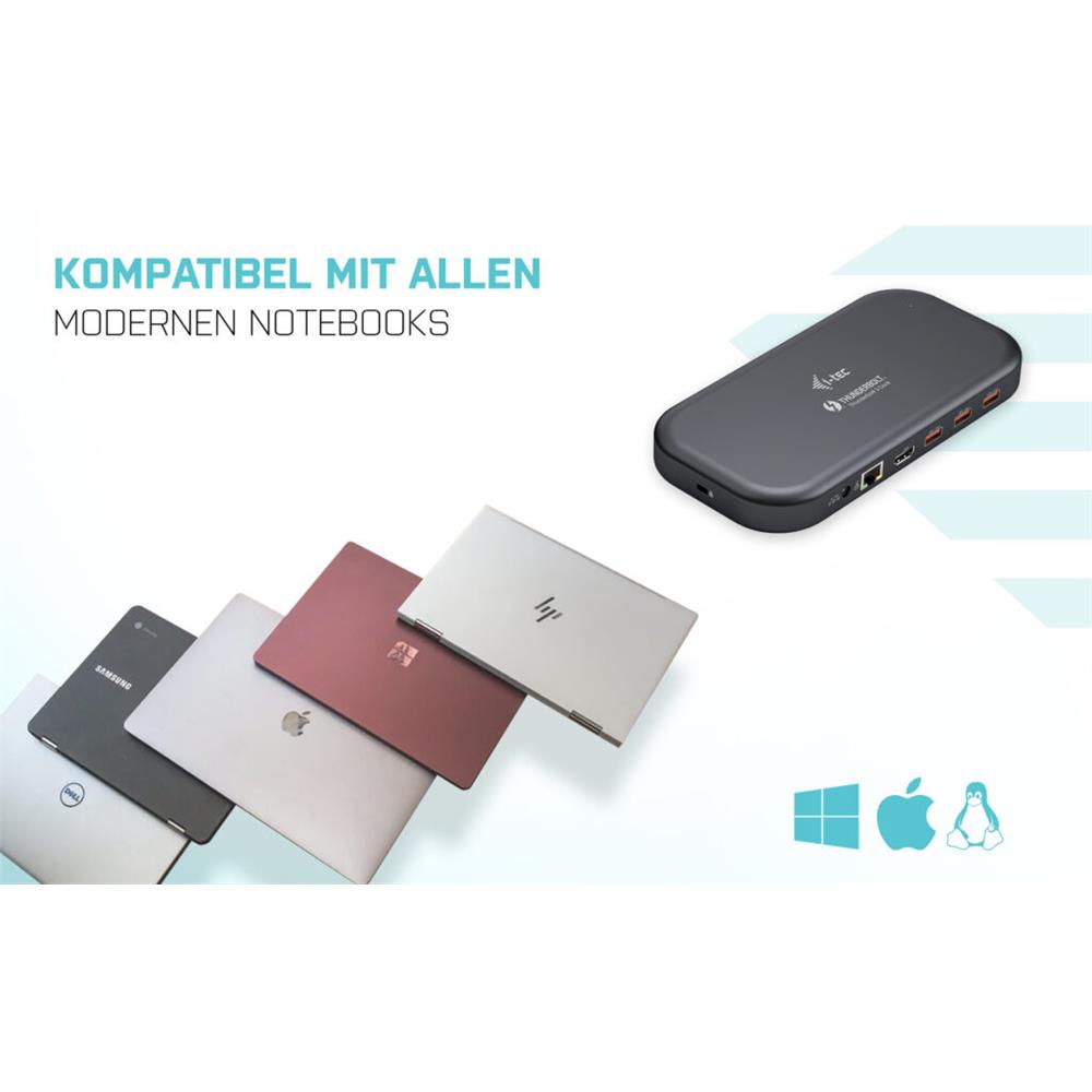 i-tec Thunderbolt 3/USB-C Dual 4K Docking Station + USB-C zu DP Kabel 1,5 m + Power Delivery 60W