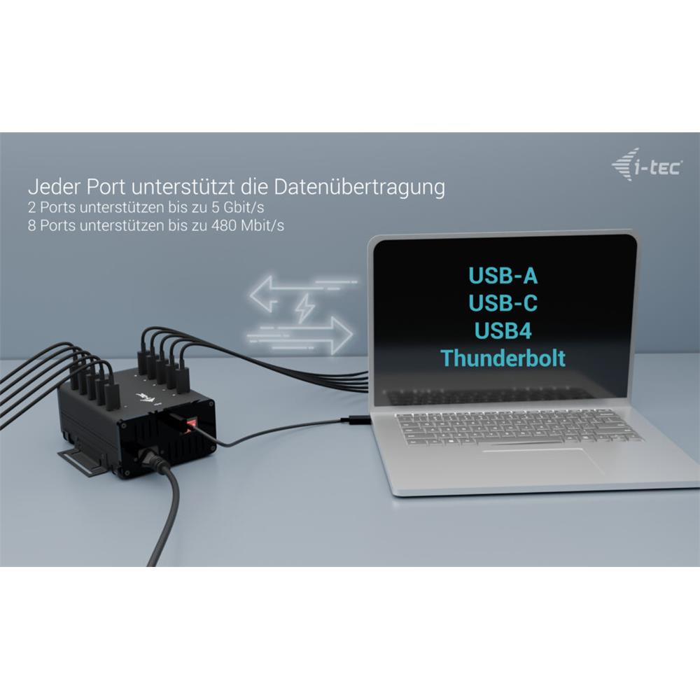 i-tec USB-C/USB-A Metall-Lade- und Daten-HUB, 15W pro Anschluss, 10x USB-C