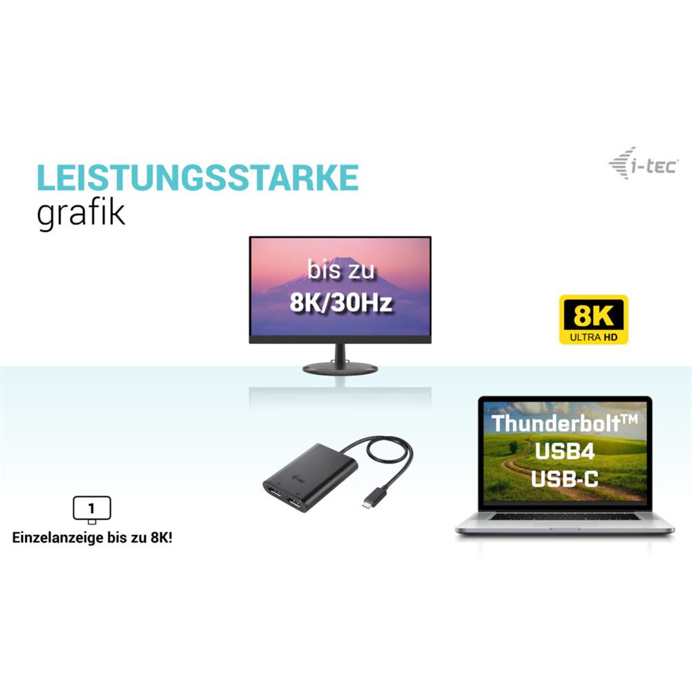 i-tec USB-C Dual 4K/60Hz (single 8K/30Hz) DP Video Adapter