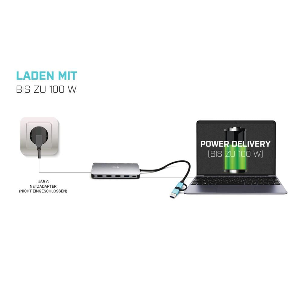 i-tec USB 3.0 USB-C/Thunderbolt 3x Display Metall-Nano-Dock mit LAN + Power Delivery 100 W