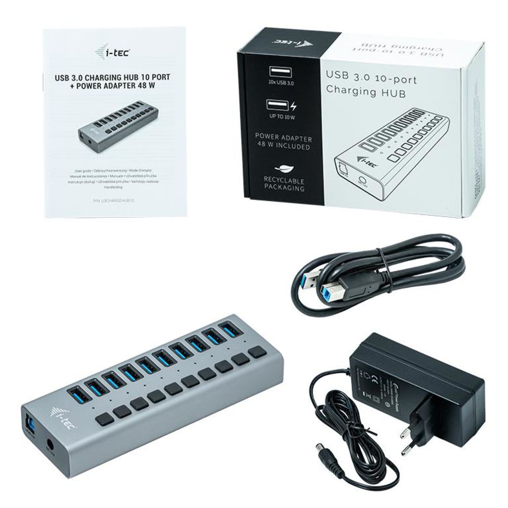 i-tec USB 3.0 Charging HUB 10-Port mit Netzadapter 48 W 10x USB 3.0 Ladeport für Notebook