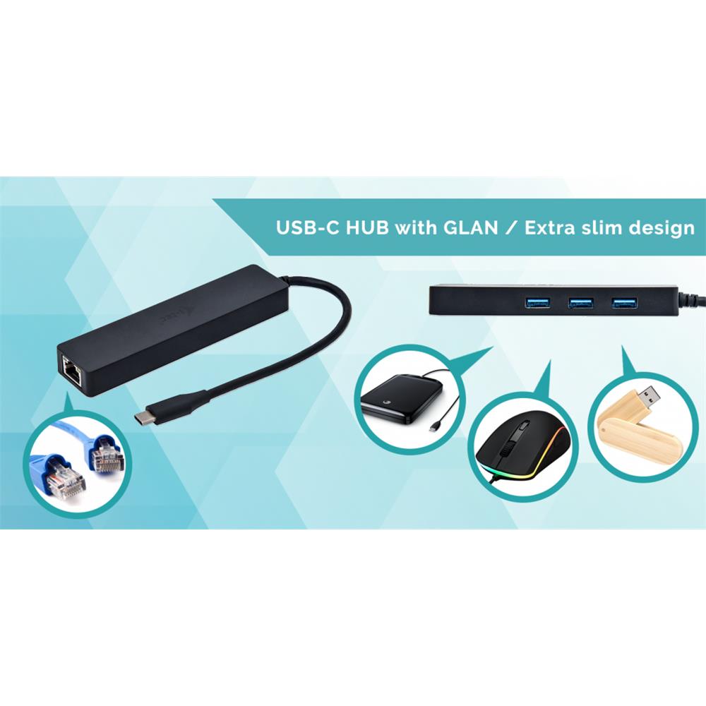 i-tec USB-C Slim Passive HUB 3 Port + Gigabit Ethernet Adapter