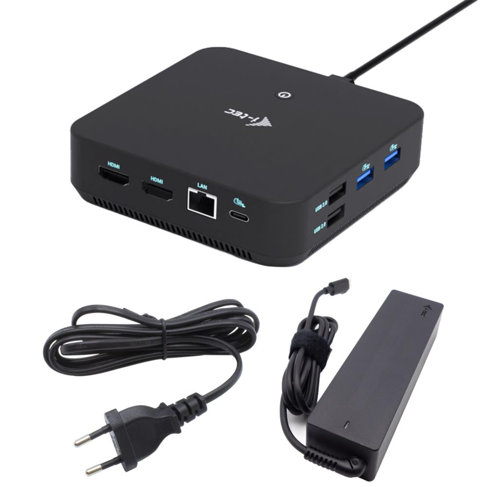 i-tec USB-C DP Dual HDMI Docking Station + 100-W-USB-C-Ladegerät – Triple 4K, LAN, Audio, VESA
