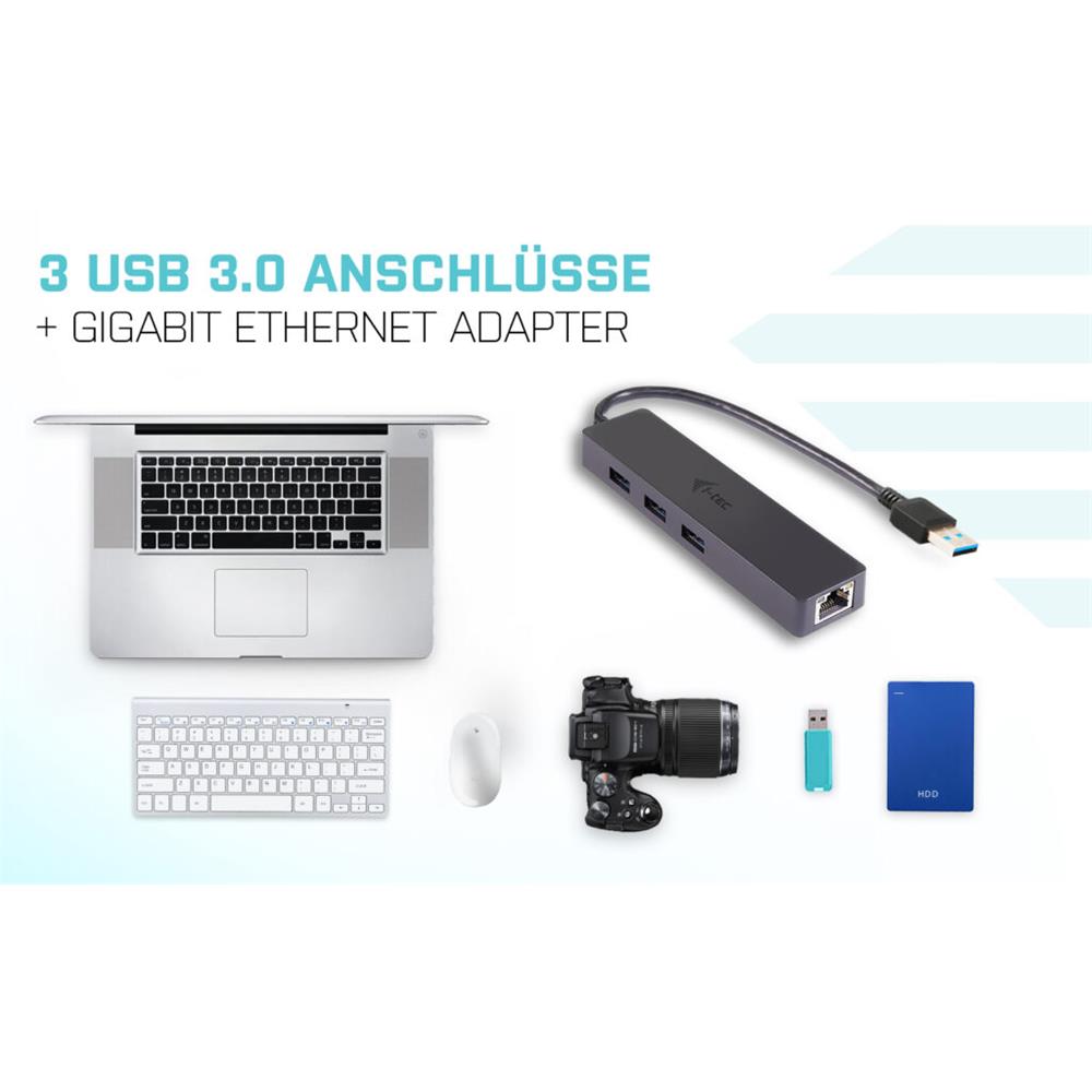 i-tec USB 3.0 Slim HUB 3 Port + Gigabit Ethernet Adapter USB 3.0 auf RJ-45
