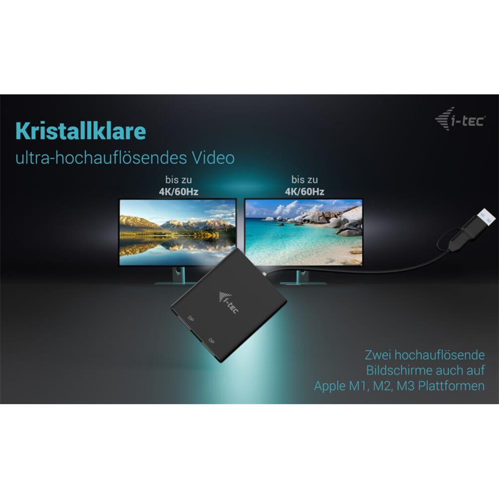 i-tec USB-A/USB-C Dual 4K/60 Hz DisplayPort Video Adapter