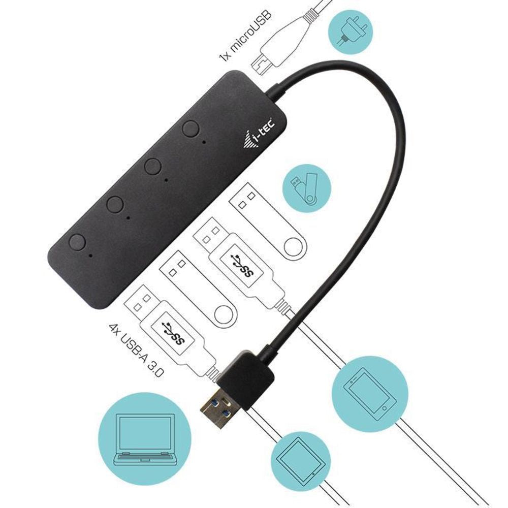 i-tec USB 3.0 Metal HUB 4 Port mit individual On/Off Switches Notebook USB-Hub