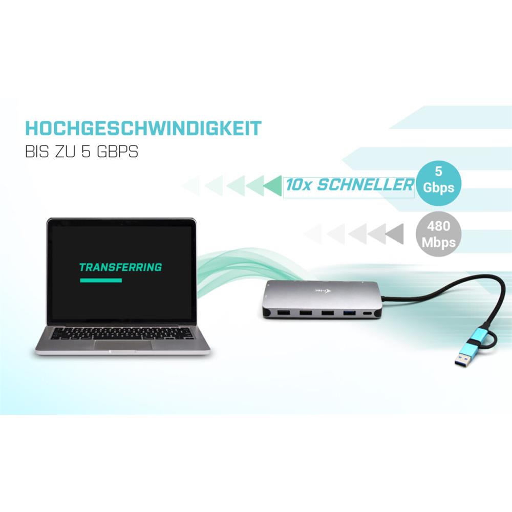 i-tec USB 3.0 USB-C/Thunderbolt 3x Display Metall-Nano-Dock mit LAN + Power Delivery 100 W