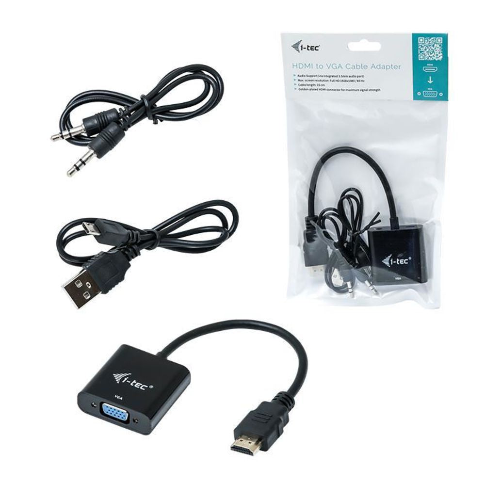i-tec Adapter HDMI zu VGA Full-HD 1920×1080/ 60 Hz Kabellänge 15 cm vergoldeter HDMI-Stecker
