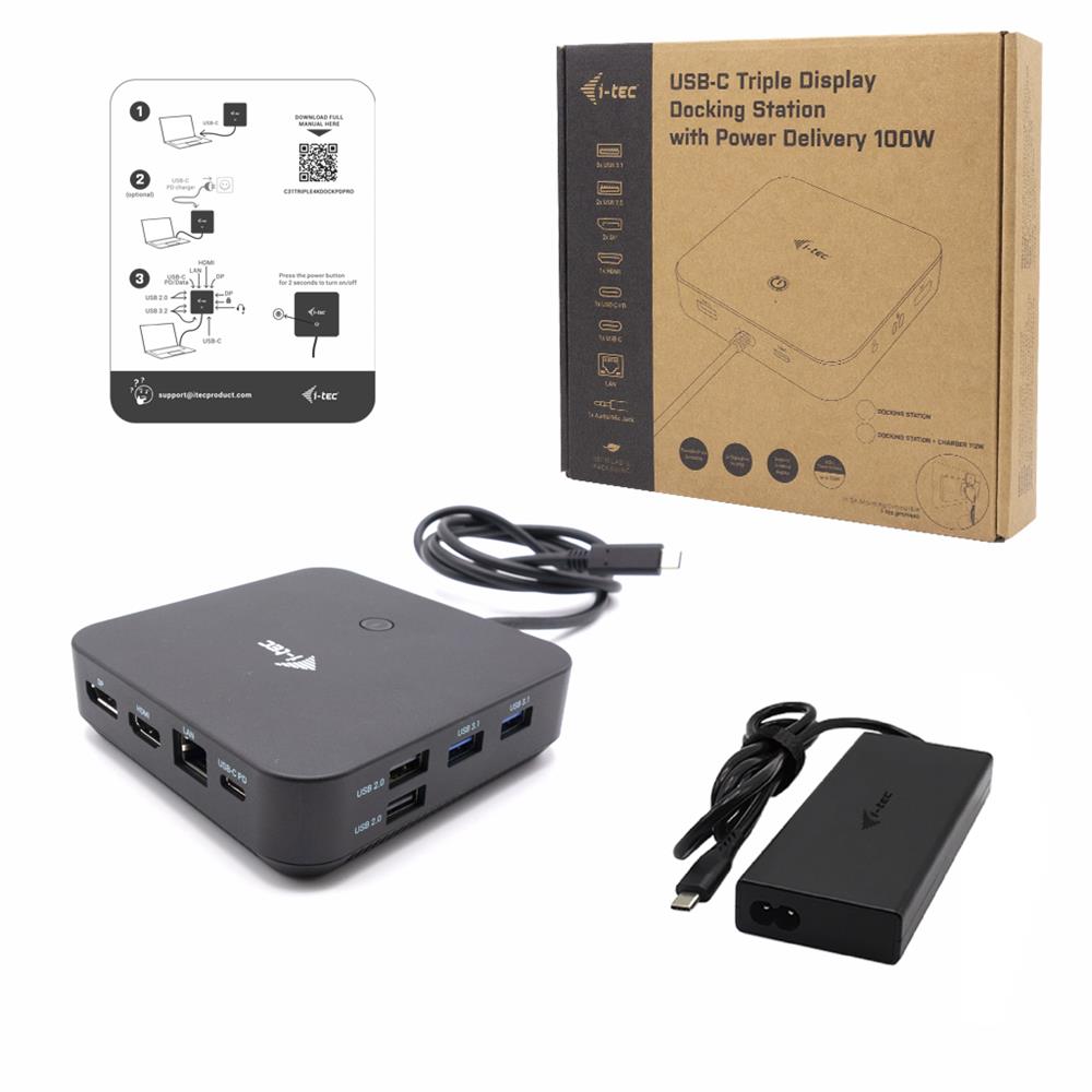 i-tec USB-C HDMI Dual DP Docking Station mit Power Delivery 100 W mit Netzteil 100 W