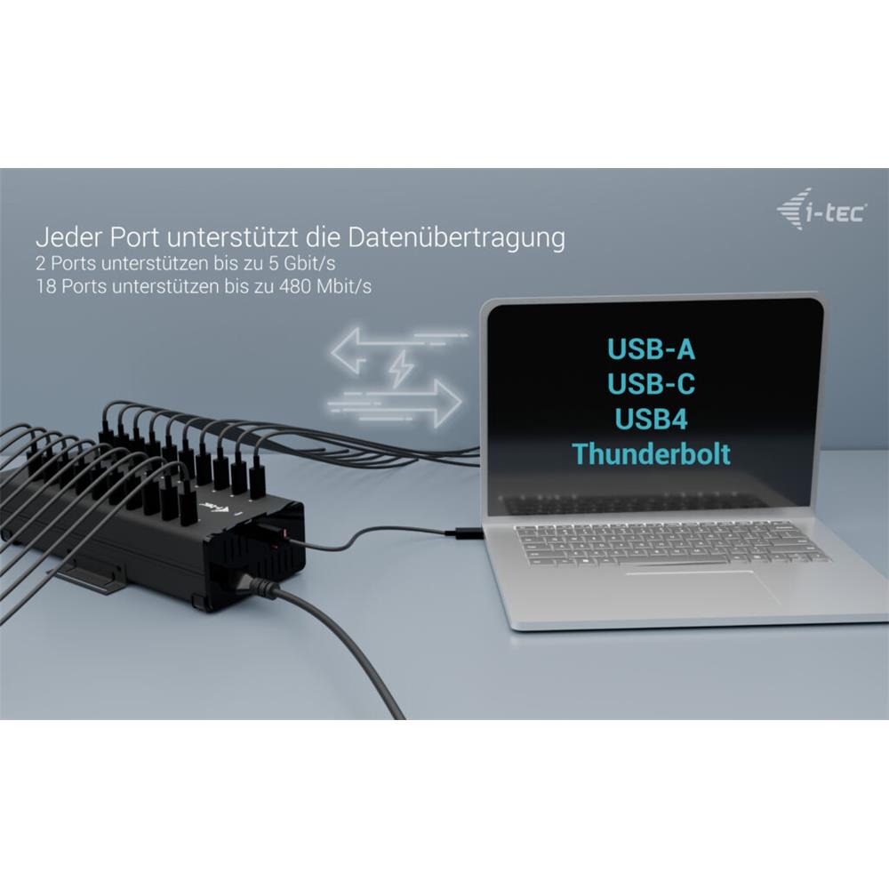 i-tec USB-C/USB-A Metall-Lade- und Daten-HUB, 15W pro Anschluss, 20x USB-C