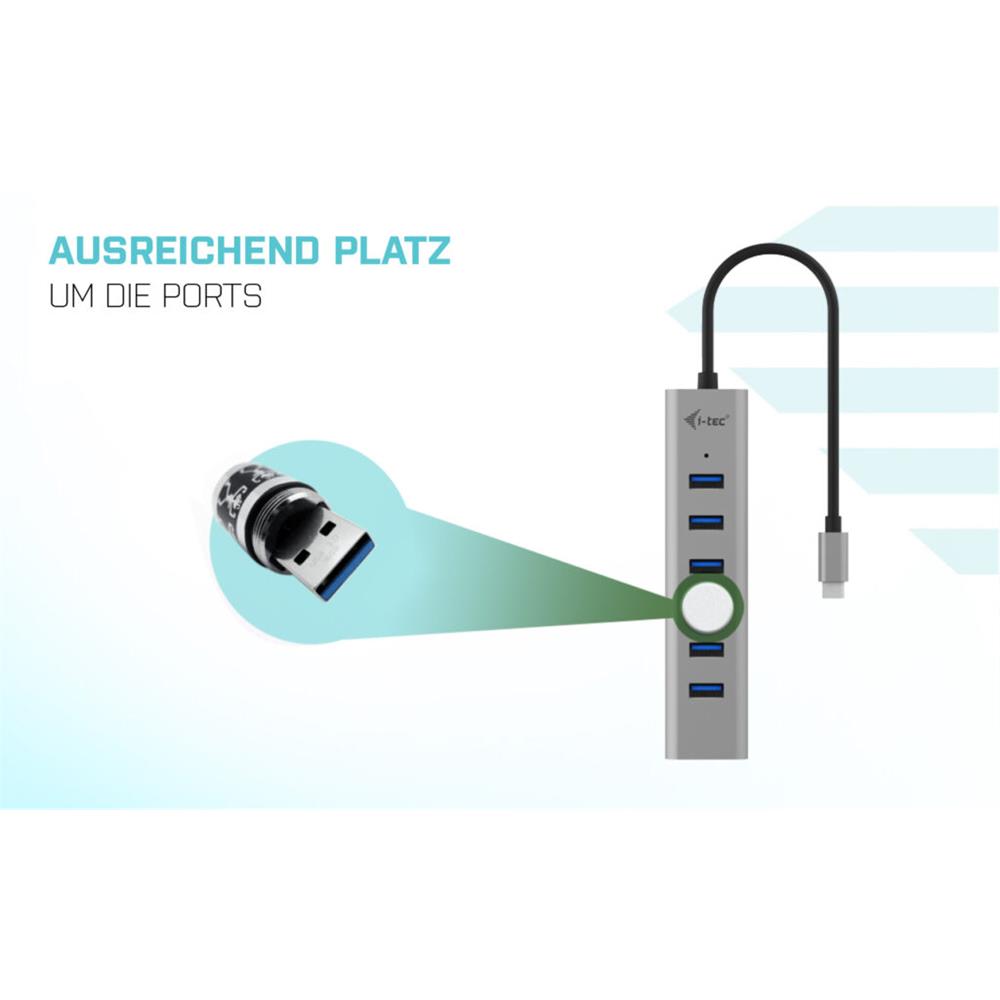 i-tec USB-C Ladegerät Metall HUB 7 Port für bis zu 7 Geräte
