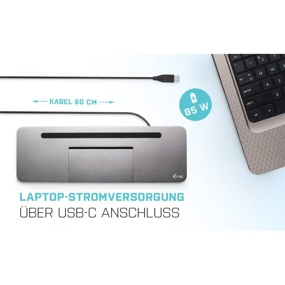 i-tec USB-C Metal Ergonomic 4K Triple Display Docking Station + Power Delivery 85 W