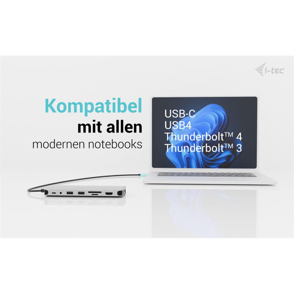 i-tec USB-C Metal Nano Dock – 3x Display (2x HDMI, 1x USB-C Video), Power Delivery 140 W + 140 W Ladegerät
