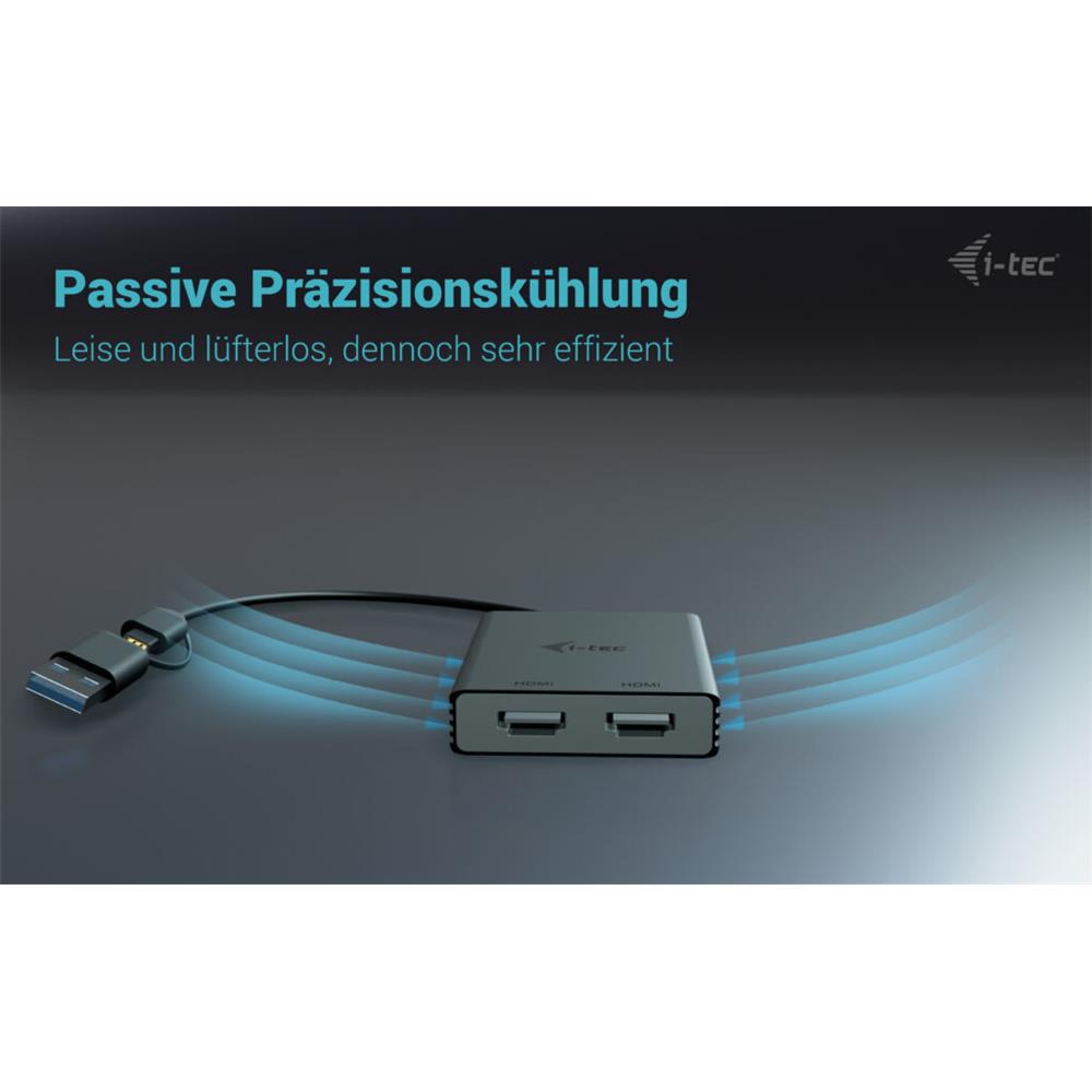 i-tec USB-A/USB-C Dual 4K/60 Hz HDMI Video Adapter