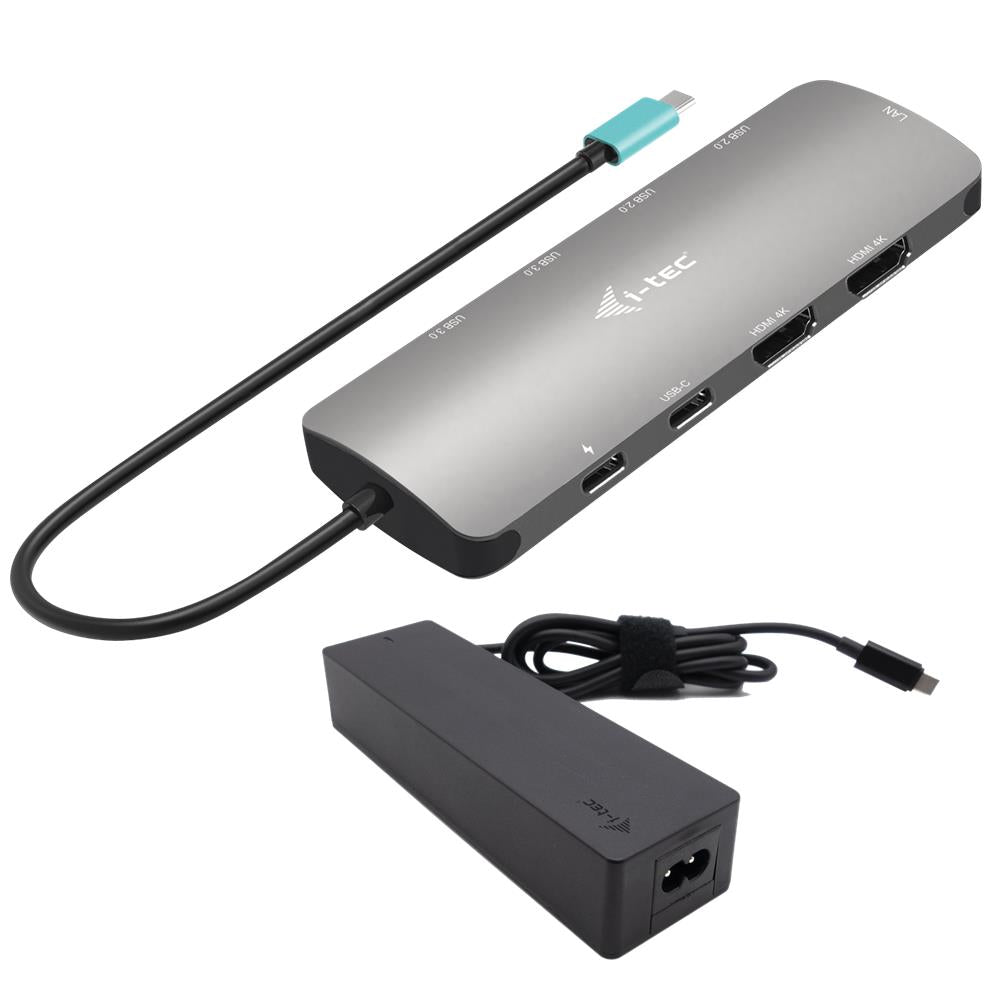 i-tec USB-C Metal Nano 2x Display Docking Station with PD 100 W + Charger 100W